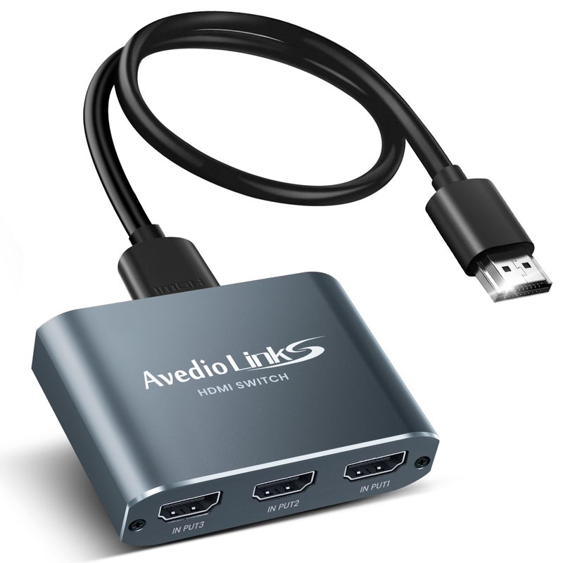 avedio links HDMI Switch 3 in 1 Out 4K@60Hz Aluminum Alloyã€with 4FT HDMI 2.0 Cableã€‘, 3x1 4K HDMI Switch Box, 3-Port HDMI Selector Switcher Support HDCP 2.2, HDR 10, for Fire TV Stick, PS5 - Image 1